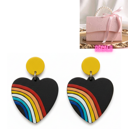 💖¡Aros Corazón Arcoíris ¡Recibe GRATIS su Estuche de Regalo! 🌈🖤