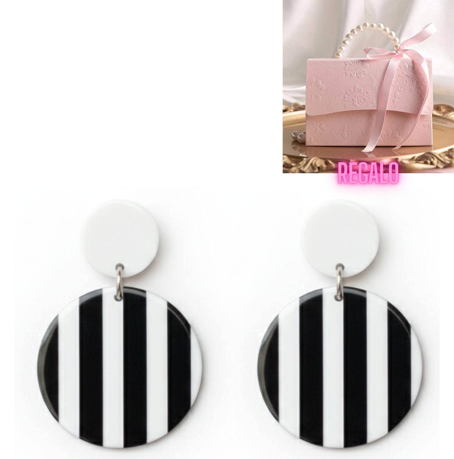 ✨ Aros Círculos Rayas B/N ¡Recibe GRATIS su Estuche de Regalo!🖤🤍