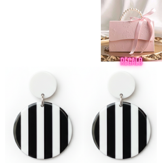 ✨ Aros Círculos Rayas B/N ¡Recibe GRATIS su Estuche de Regalo!🖤🤍