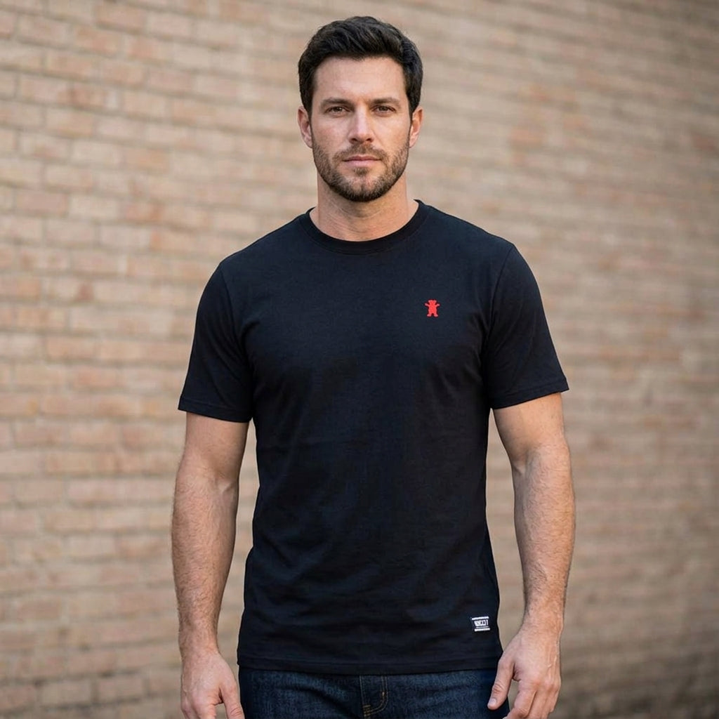 Polera Hombre Grizzly Griptape Embroidered OG Bear Negro Rojo