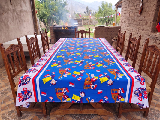 💗 Mantel Fiestas Patrias Diseño Condorito - Género 150x200cms - Azul