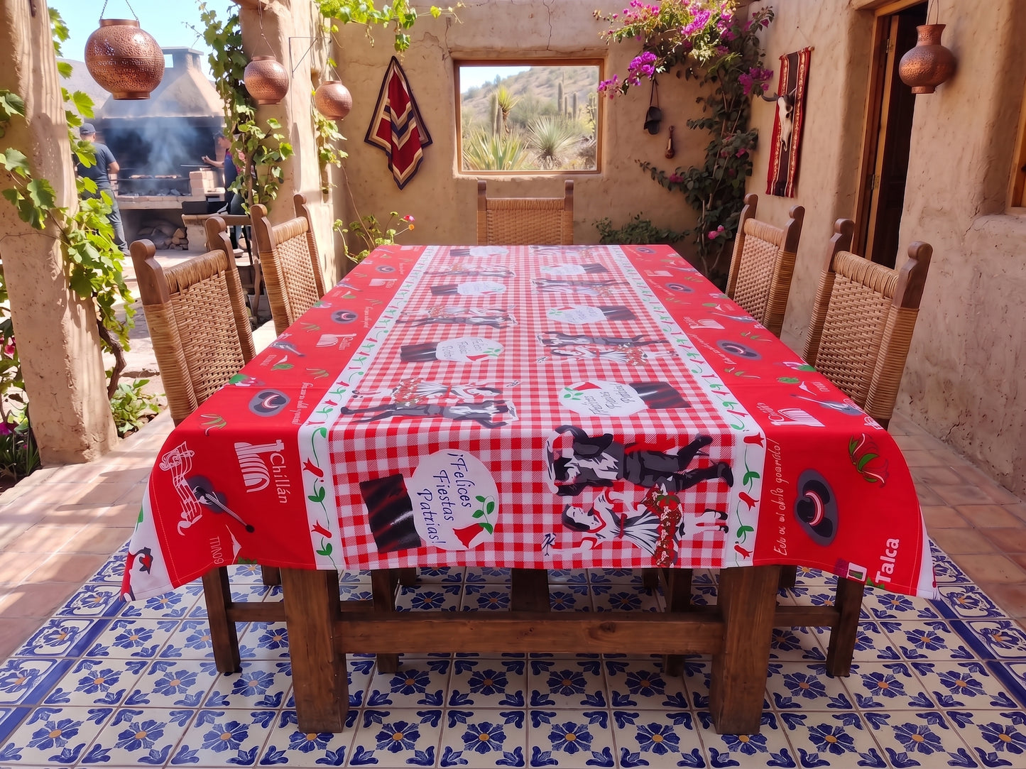 💓 Mantel Fiestas Patrias Diseño Huaso - Género 150x200cms