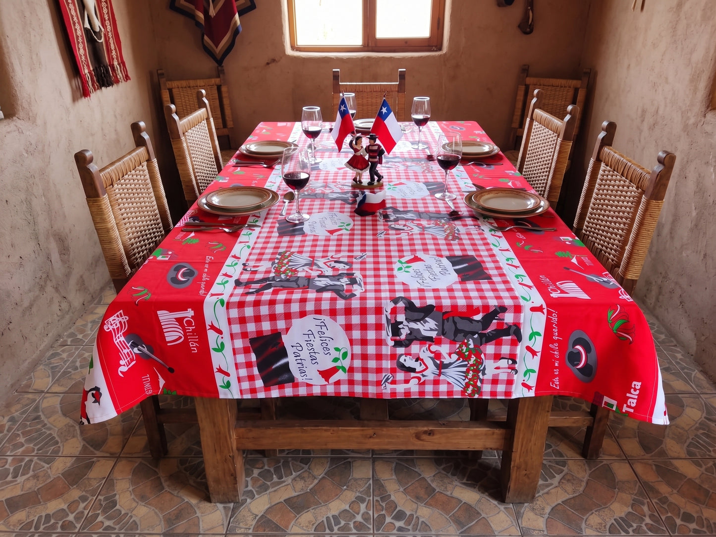 💓 Mantel Fiestas Patrias Diseño Huaso - Género 150x200cms
