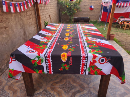 🥀 Mantel Fiestas Patrias Diseño Copihues - Género 150x200cms