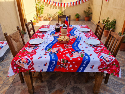 💓 Mantel Fiestas Patrias Diseño Condorito - Género 150x200cms - Rojo