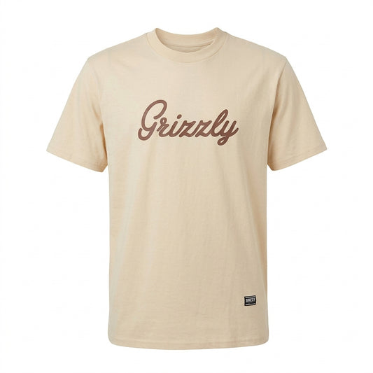 Polera Hombre Grizzly Griptape Print Script Logo Negro Beige