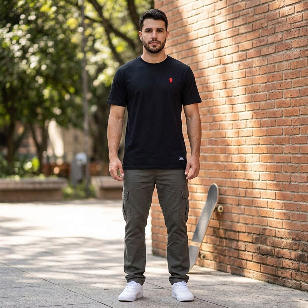 Polera Hombre Grizzly Griptape Embroidered OG Bear Negro Rojo