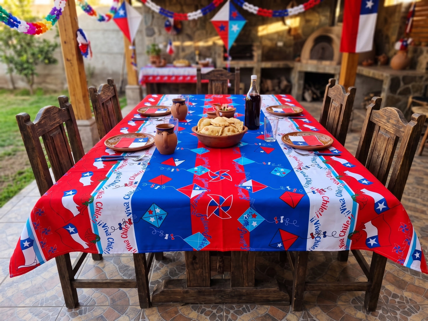 🪁 Mantel Fiestas Patrias Diseño Volantín- Género 150x200cms