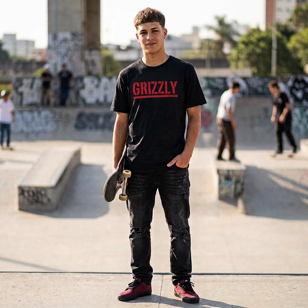 Polera Hombre Grizzly Griptape Print Script Logo Off Black