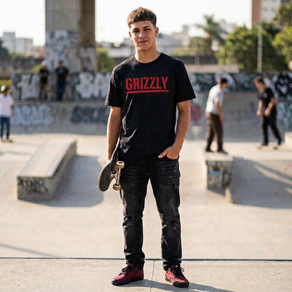 Polera Hombre Grizzly Griptape Print Script Logo Off Black