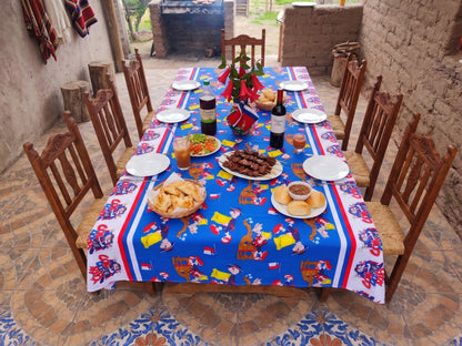 💗 Mantel Fiestas Patrias Diseño Condorito - Género 150x200cms - Azul