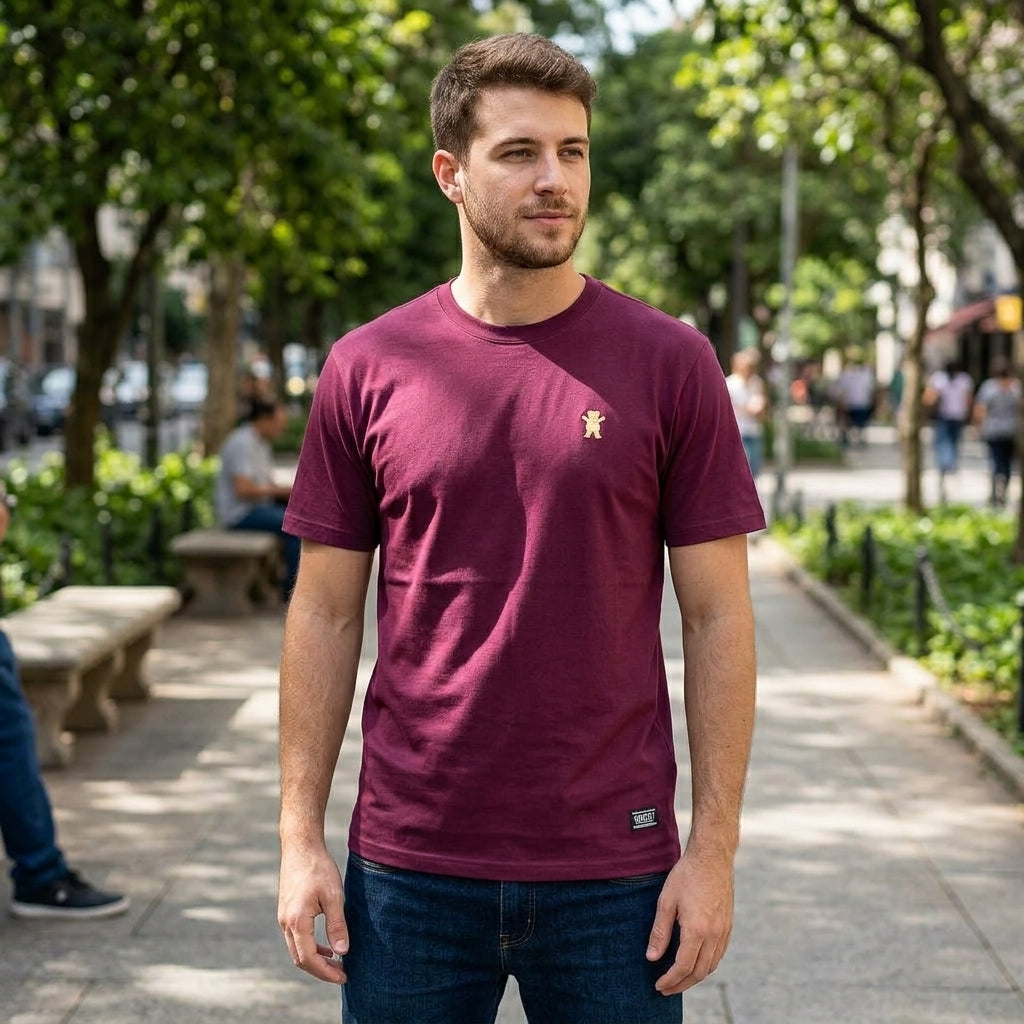 Polera Hombre Grizzly Griptape Embroidered OG Bear Burgundy