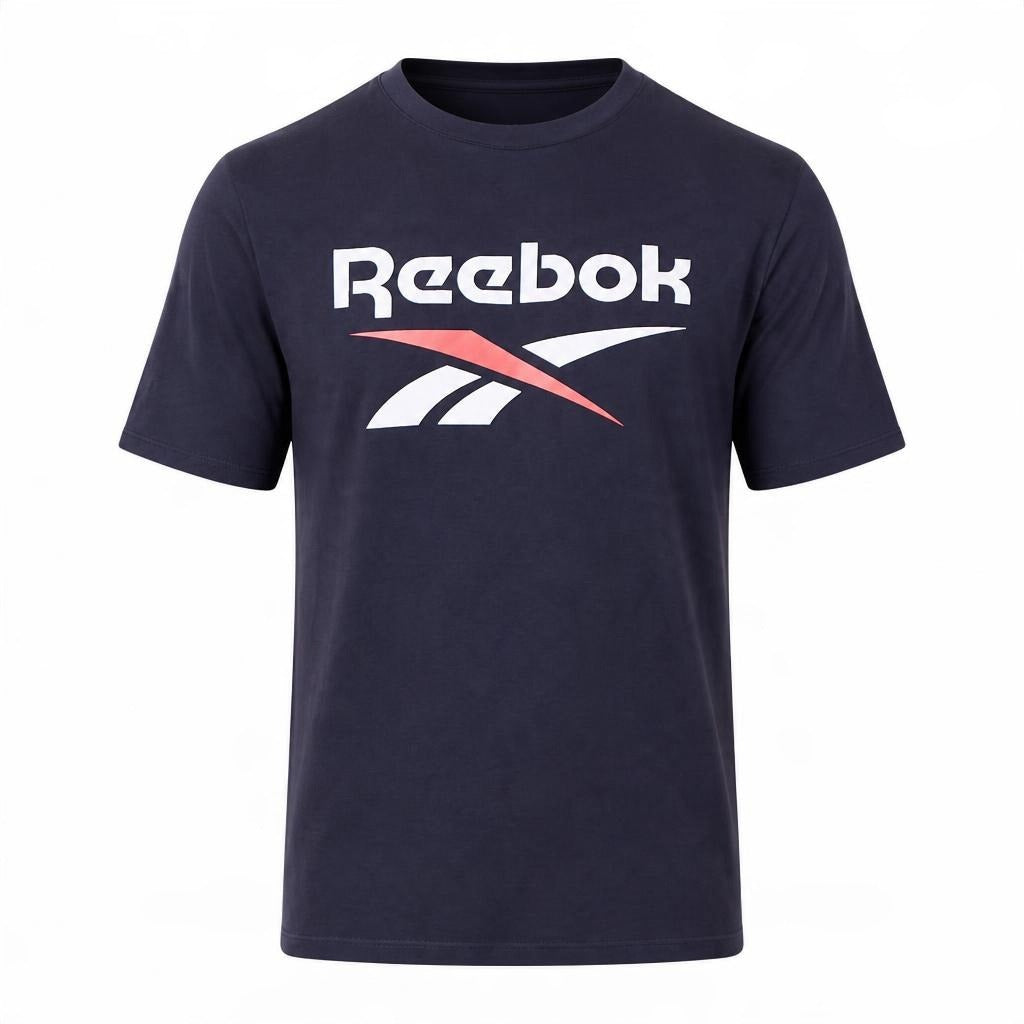 Polera Hombre Reebok Deportiva Algodón Logo Frontal Azul Navy