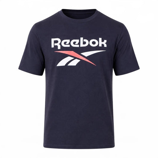 Polera Hombre Reebok Deportiva Algodón Logo Frontal Azul Navy