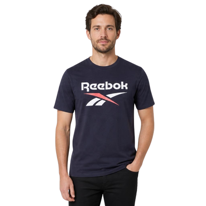 Polera Hombre Reebok Deportiva Algodón Logo Frontal Azul Navy