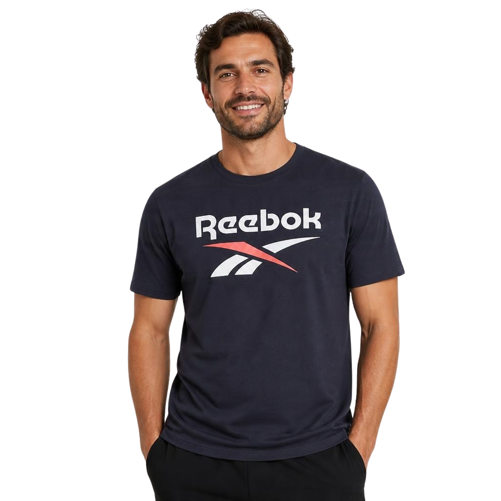Polera Hombre Reebok Deportiva Algodón Logo Frontal Azul Navy