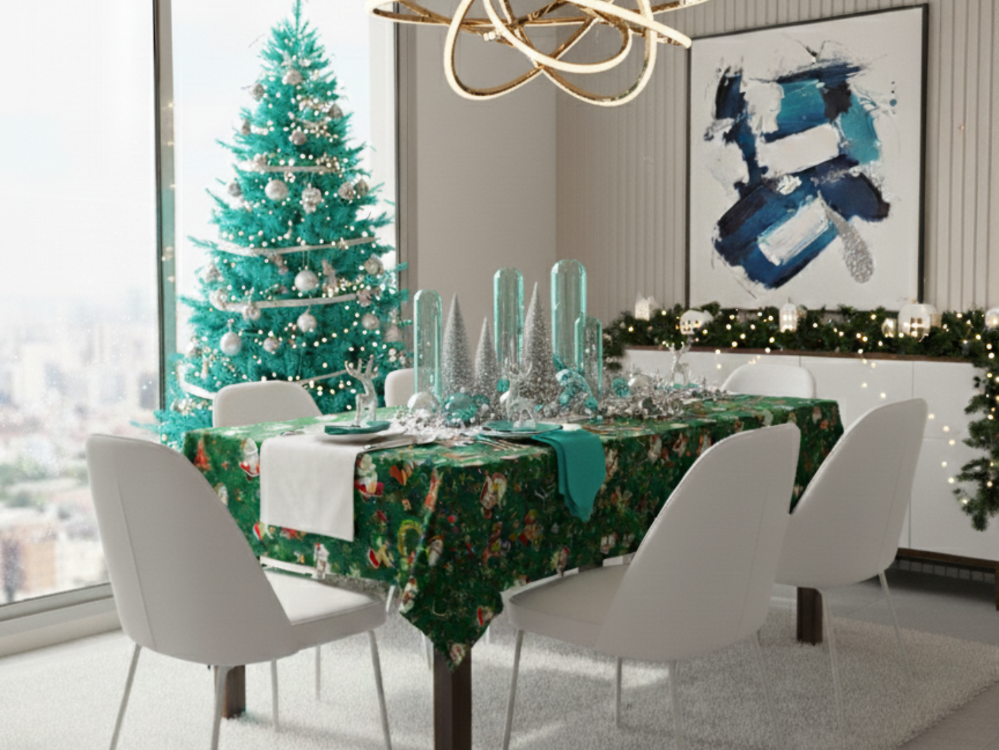 🎅Mantel de Tela Navideño con Brillos Dorados - Premium🎁