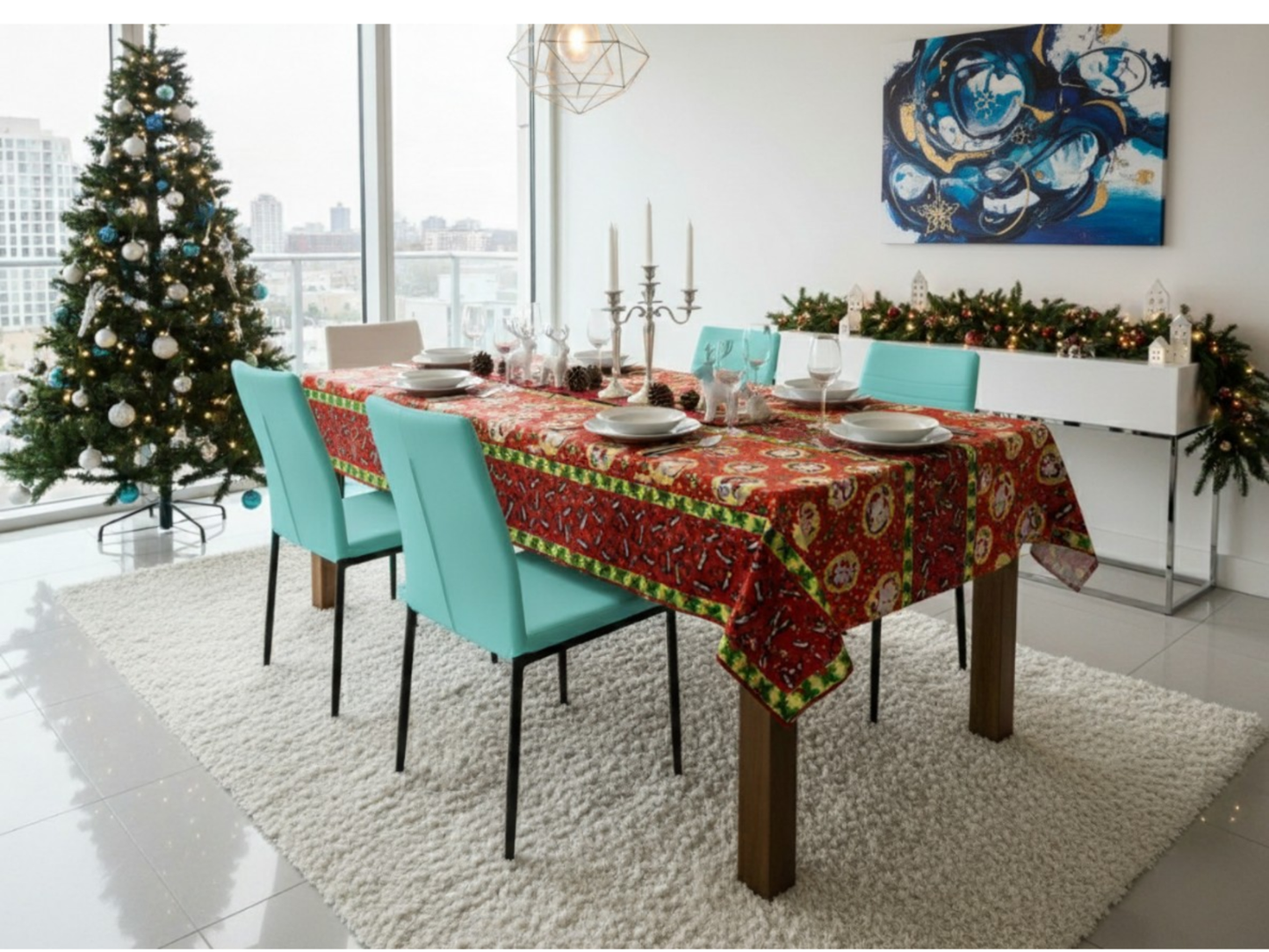 🎅Mantel de Tela Navideño con Brillos Dorados - Premium🎁