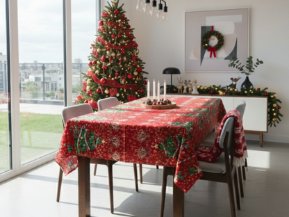 🎀Mantel de Tela Navideño con Brillos Dorados - Premium🎀
