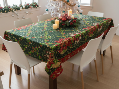 🎅Mantel de Tela Navideño con Brillos Dorados - Premium✨