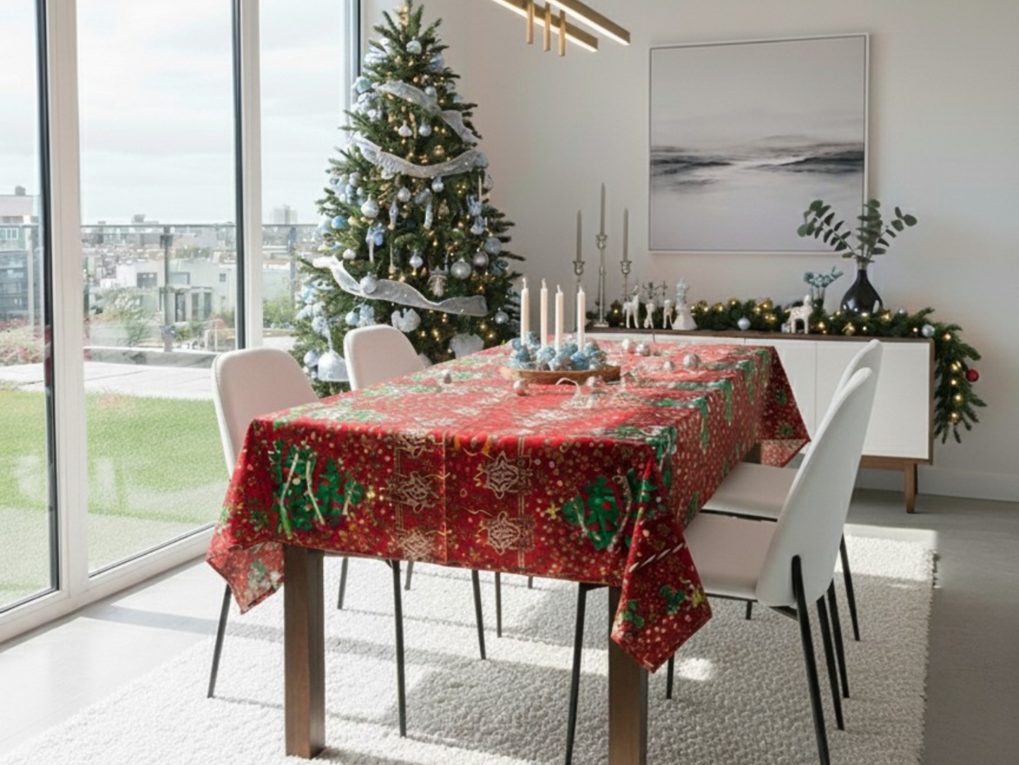 🎀Mantel de Tela Navideño con Brillos Dorados - Premium🎀